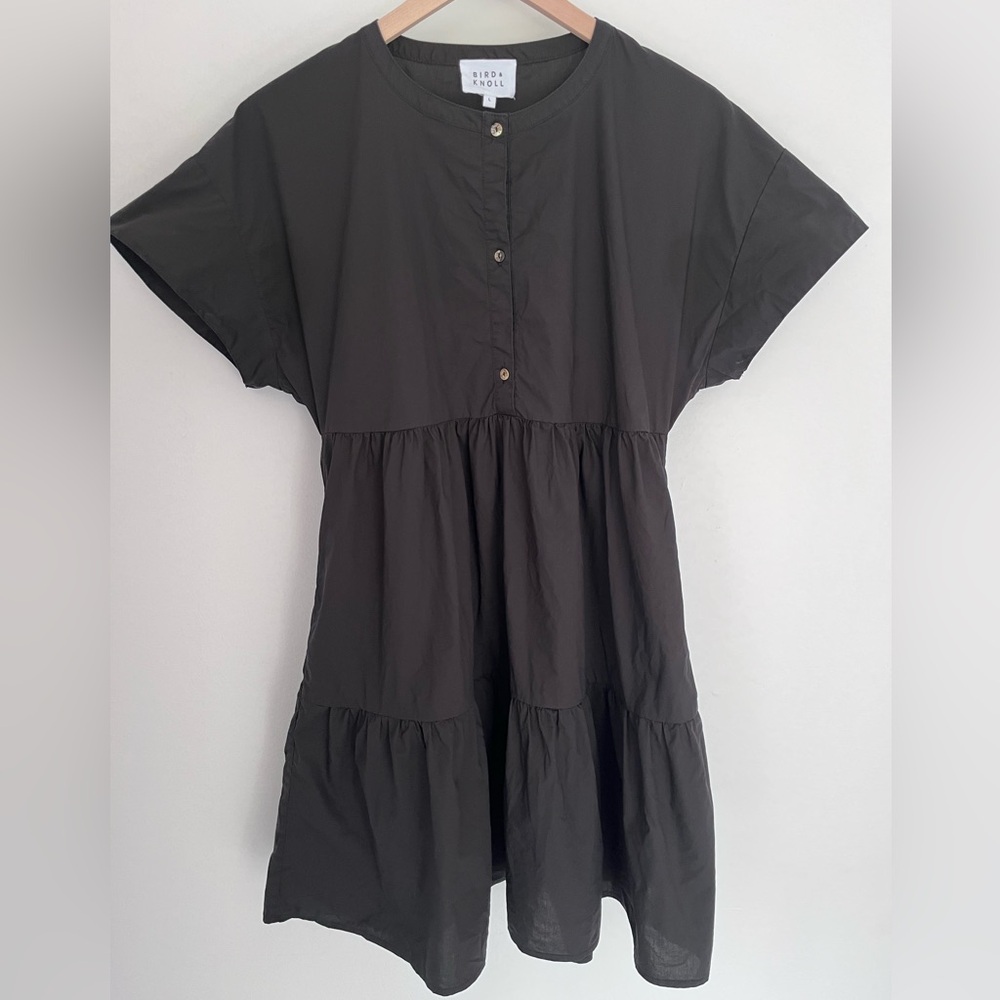 Bird & Knoll Marisol Mini Dress 100% Cotton Poplin Black size Large L